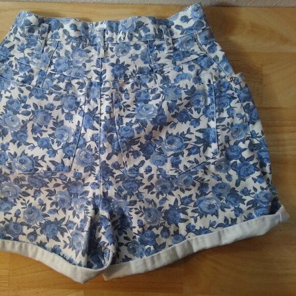 Vintage 90s OSC Sport Blue Roses Denim Jean Shorts High Waist - Picture 5 of 8